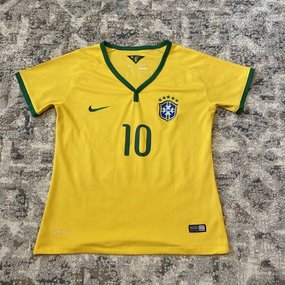 Nike 2014 Brasil CBF Stadium Away Soccer Jersey Women’s Size Large Poly Yellow - Picture 1 of 13